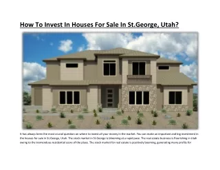 How To Invest In Houses For Sale In St.George, Utah?