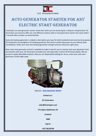 Auto Generator Starter for any electric start generator