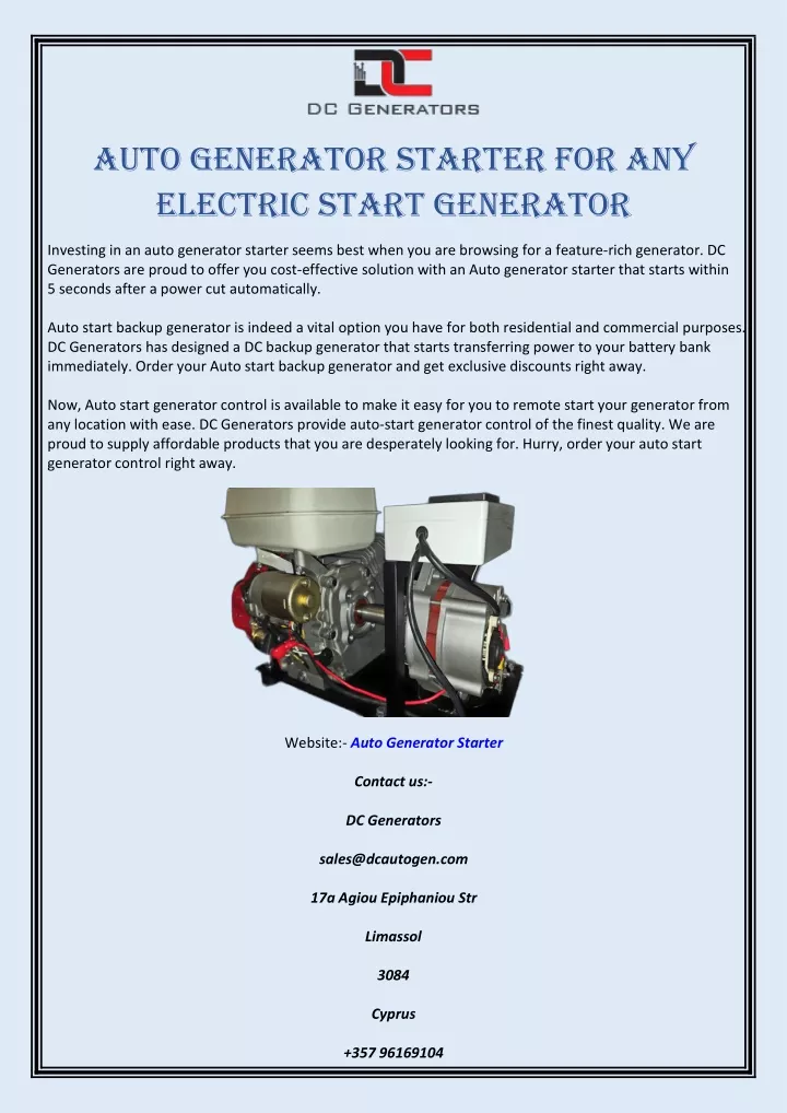 auto generator starter for any electric start