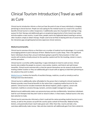 clinical tourism introduction travel as well