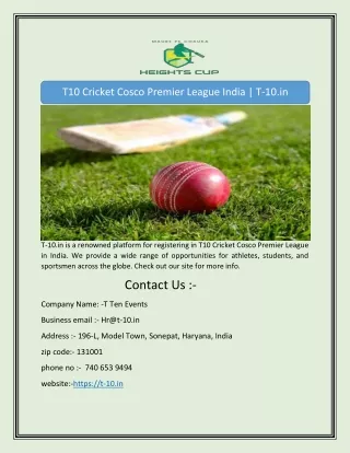 T10 Cricket Cosco Premier League India | T-10.in