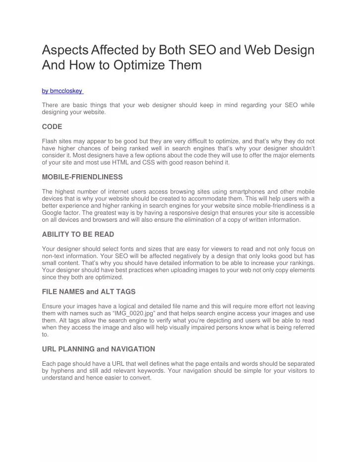 aspects affected by both seo and web design