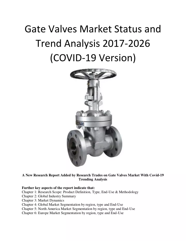 gate valves market status and trend analysis 2017