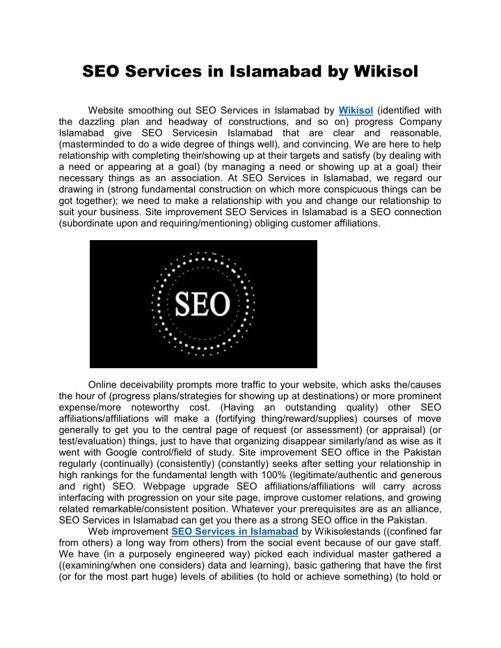 seo services in islamabad by wikisol website