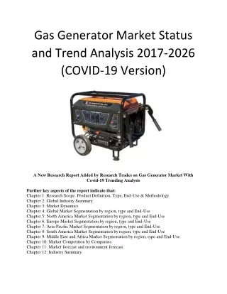 Gas Generator Market Status And Trend Analysis 2017-2026 (COVID-19 Version)