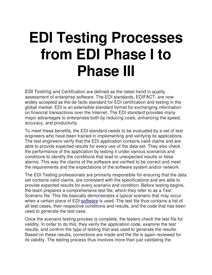 edi testing processes from edi phase i to phase