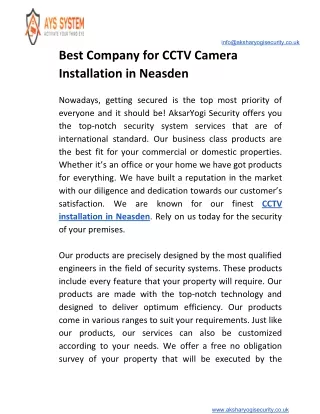 Best Company for CCTV Camera Installation in Neasden