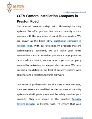 CCTV Camera Installation Company in Preston Road