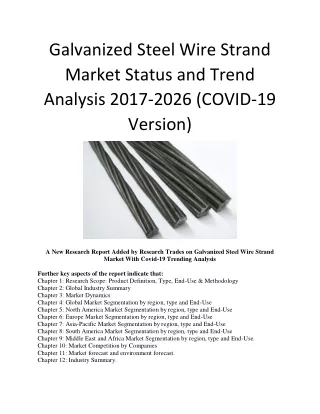 Galvanized Steel Wire Strand Market Status and Trend Analysis 2017-2026 (COVID-19 Version)