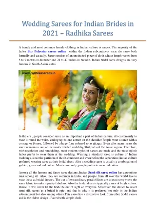 Wedding Sarees for Indian Brides in 2021 – Radhika Sarees