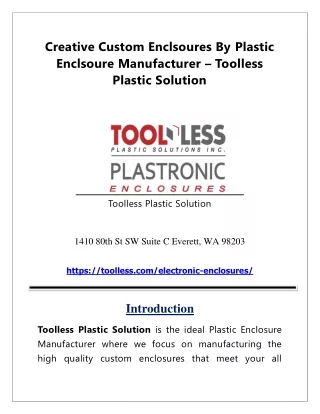Toolless Plastic Solution  | Creative Custom Enclsoures By Plastic Enclosure Manufacturer