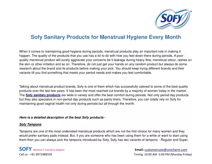 sofy sanitary products for menstrual hygiene