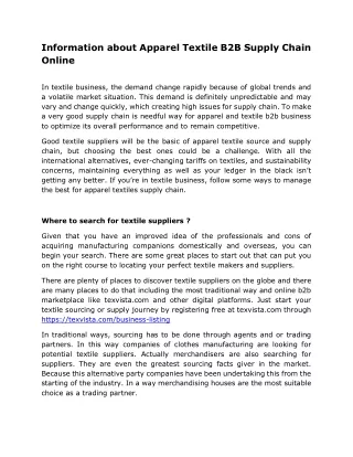 information about apparel textile b2b supply