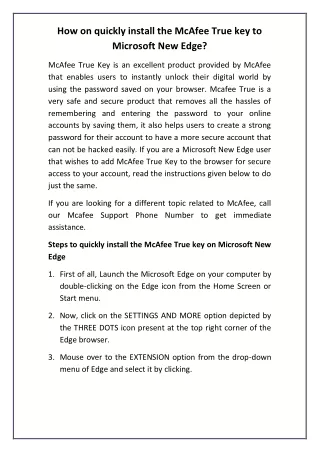 how on quickly install the mcafee true