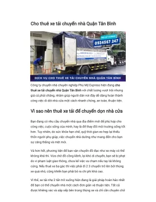 Phú Mỹ Express cho thuê xe tải chuyển nhà quận Tân Bình