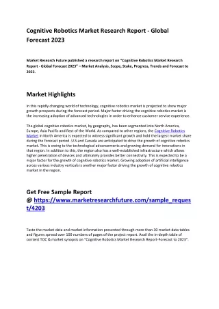 Cognitive Robotics Market Revenue and Growth Rate Research Report 2021