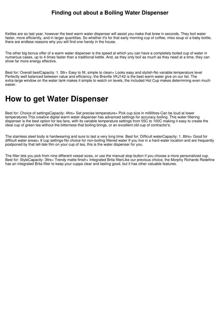 finding out about a boiling water dispenser