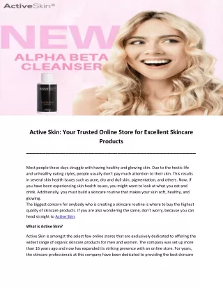 Active Skin: Your Trusted Online Store for Excellent Skincare Products