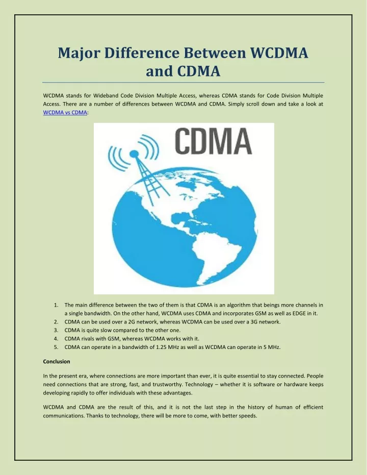 major difference between wcdma and cdma