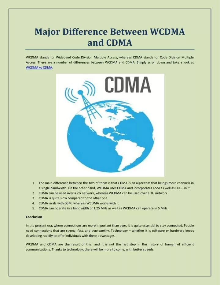 PPT - Major Difference Between WCDMA And CDMA PowerPoint Presentation ...