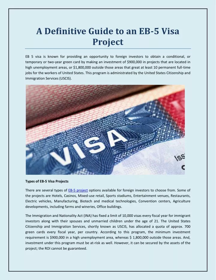 a definitive guide to an eb 5 visa project