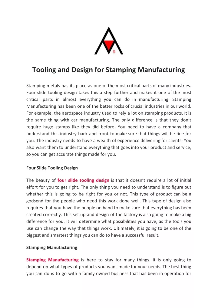 tooling and design for stamping manufacturing