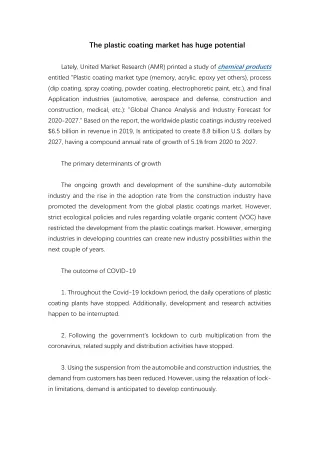 The plastic coating market has huge potential