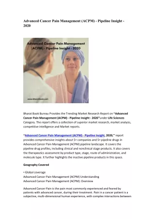 advanced cancer pain management acpm pipeline