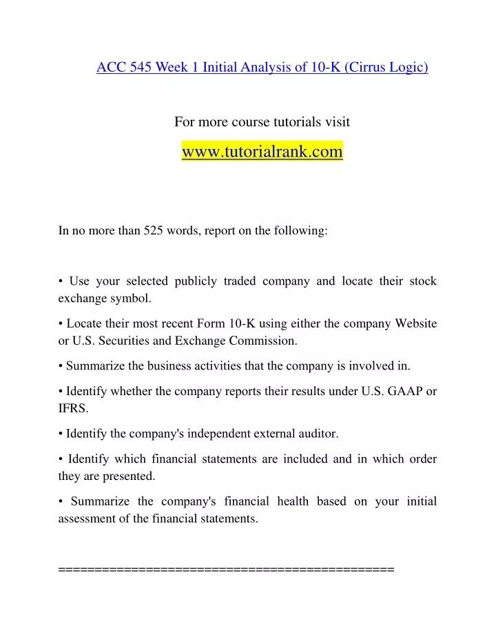 acc 545 week 1 initial analysis of 10 k cirrus