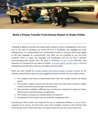 Book a Private Transfer From Kansai Airport to Osaka Online