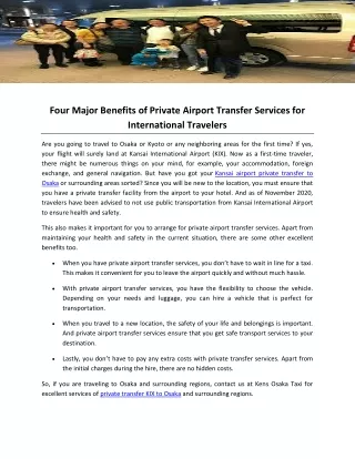 Four Major Benefits of Private Airport Transfer Services for International Travelers