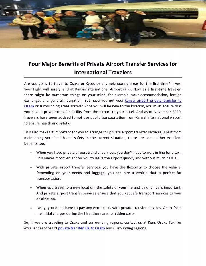 four major benefits of private airport transfer