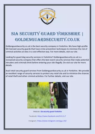 SIA Security Guard Yorkshire | Goldenguardsecurity.co.uk