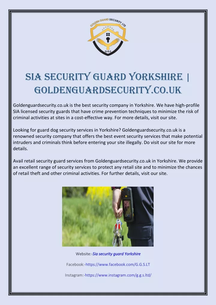 sia security guard yorkshire goldenguardsecurity