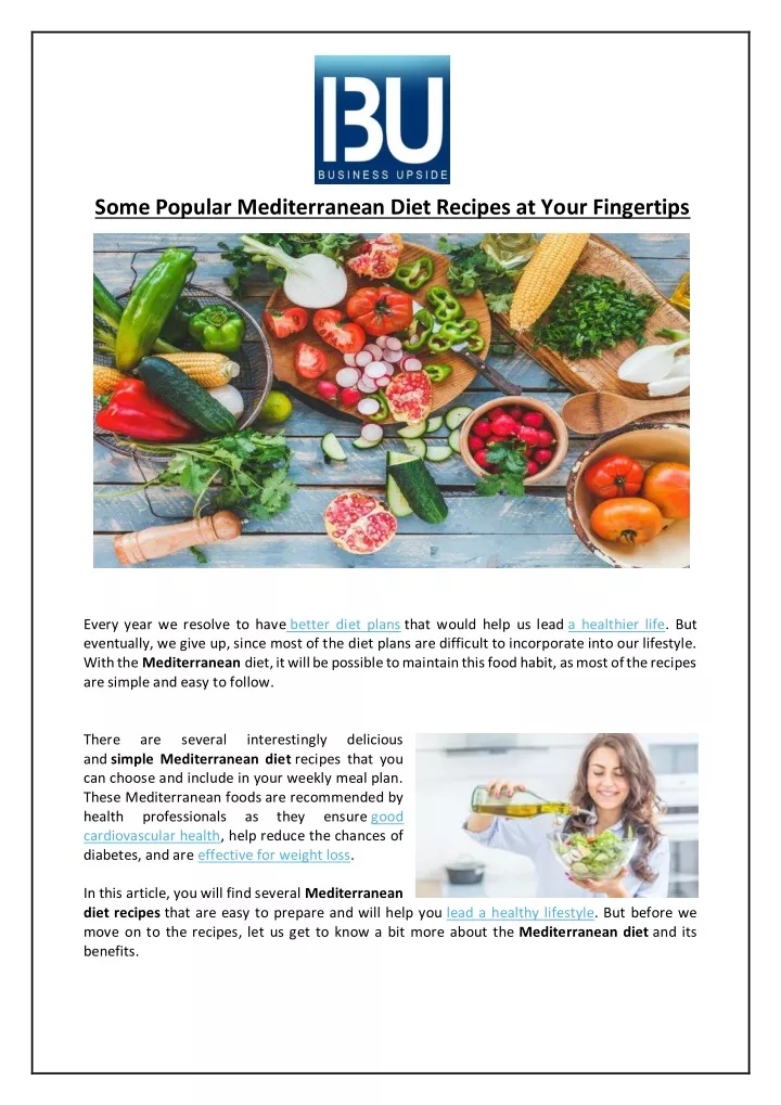 some popular mediterranean diet recipes at your