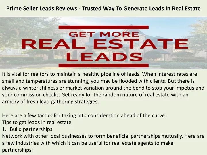 prime seller leads reviews trusted way to generate leads in real estate