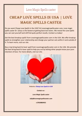 Cheap Love Spells In USA | Love Magic Spells Caster