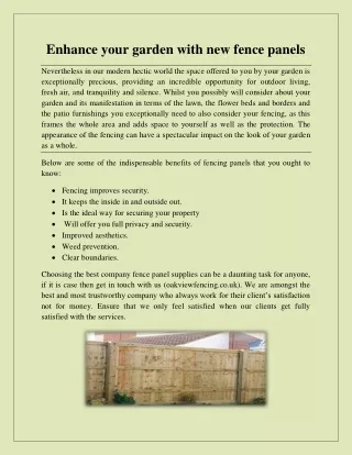 enhance your garden with new fence panels