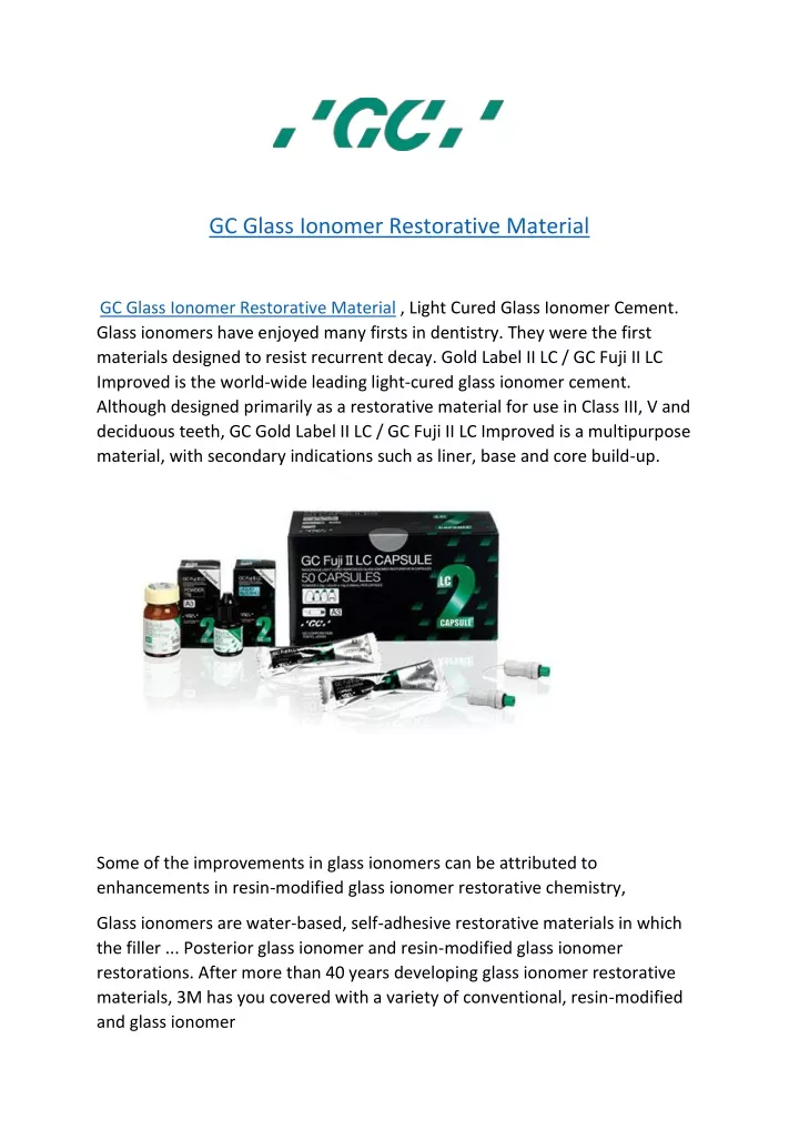 gc glass ionomer restorative material