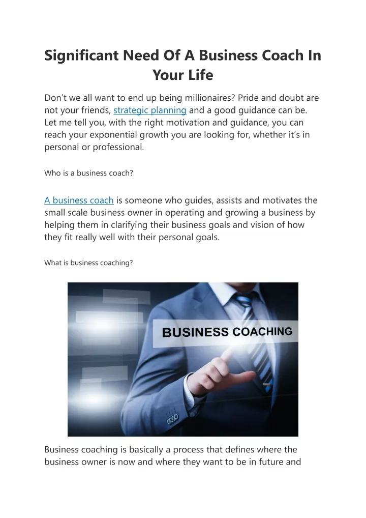 significant need of a business coach in your life