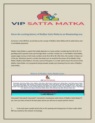 know the exciting history of madhur satta matka