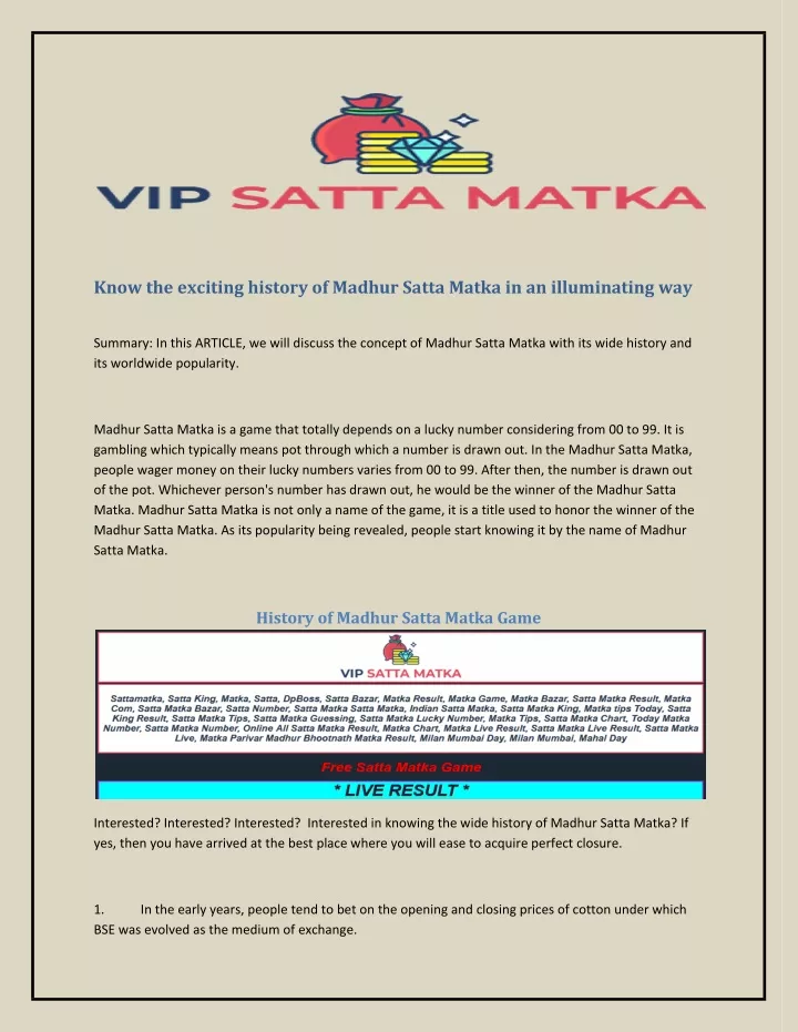 know the exciting history of madhur satta matka