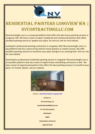 Residential Painters Longview WA | Nvcontractingllc.com