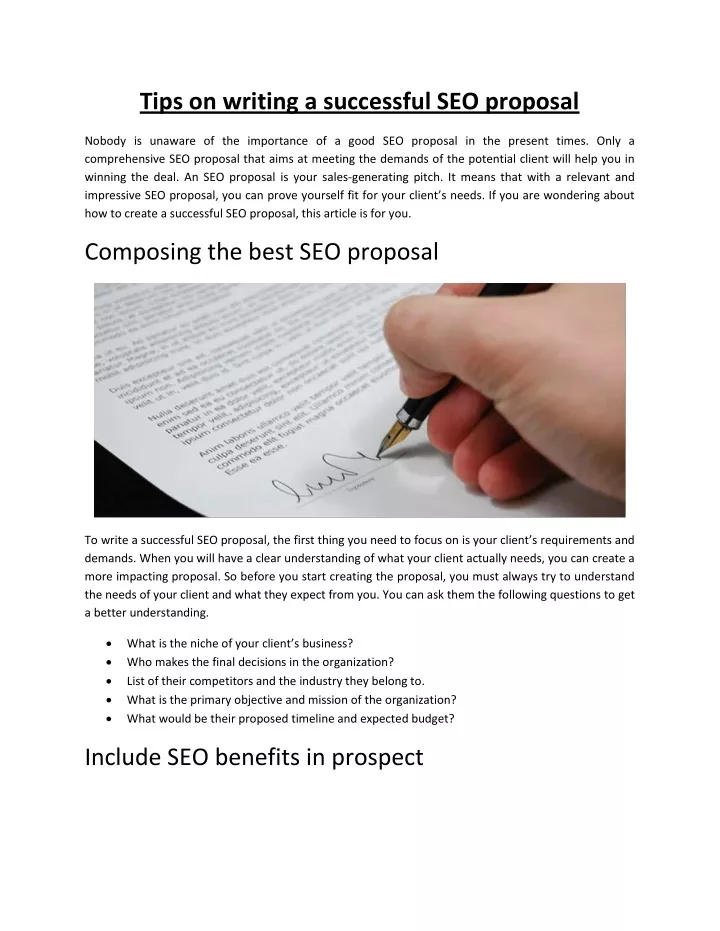 tips on writing a successful seo proposal