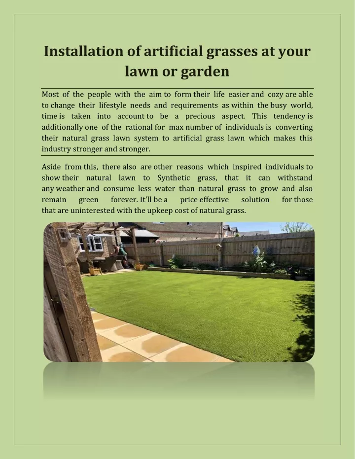 installation of artificial grasses at your lawn