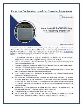 know how car radiators help from preventing
