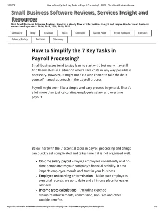 How to Simplify the 7 Key Tasks in Payroll Processing - 2021 Cloud Small Business Service