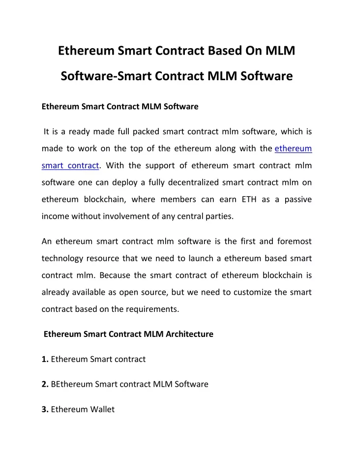 ethereum smart contract based on mlm