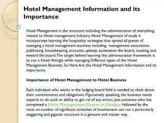 Hotel Management Information and its Importance