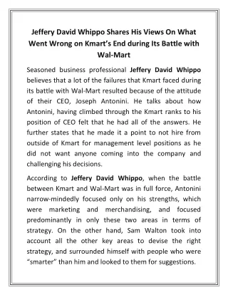 jeffery david whippo shares his views on what
